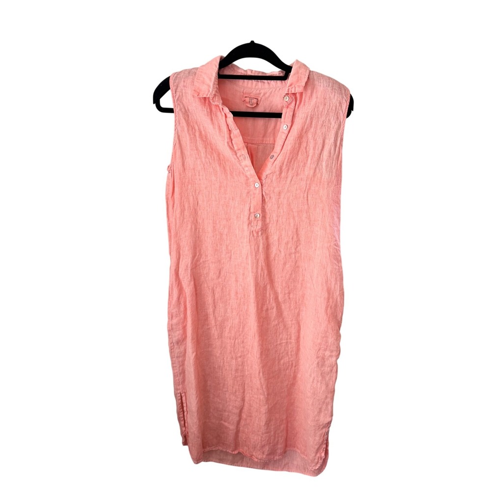 Artisan NY Linen Sleeveless Shirt Dress M Coral Button Beach Minimalist Casual